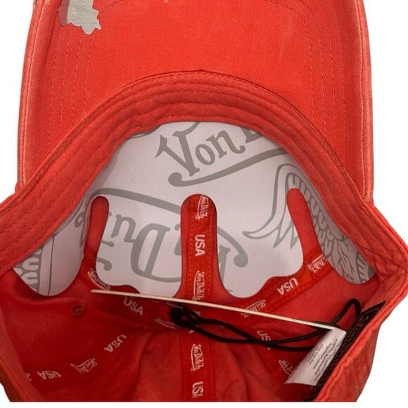 NWT! Von Dutch Distressed Denim Adjustable Dad Cap in Orange - One Size - Picture 7 of 7